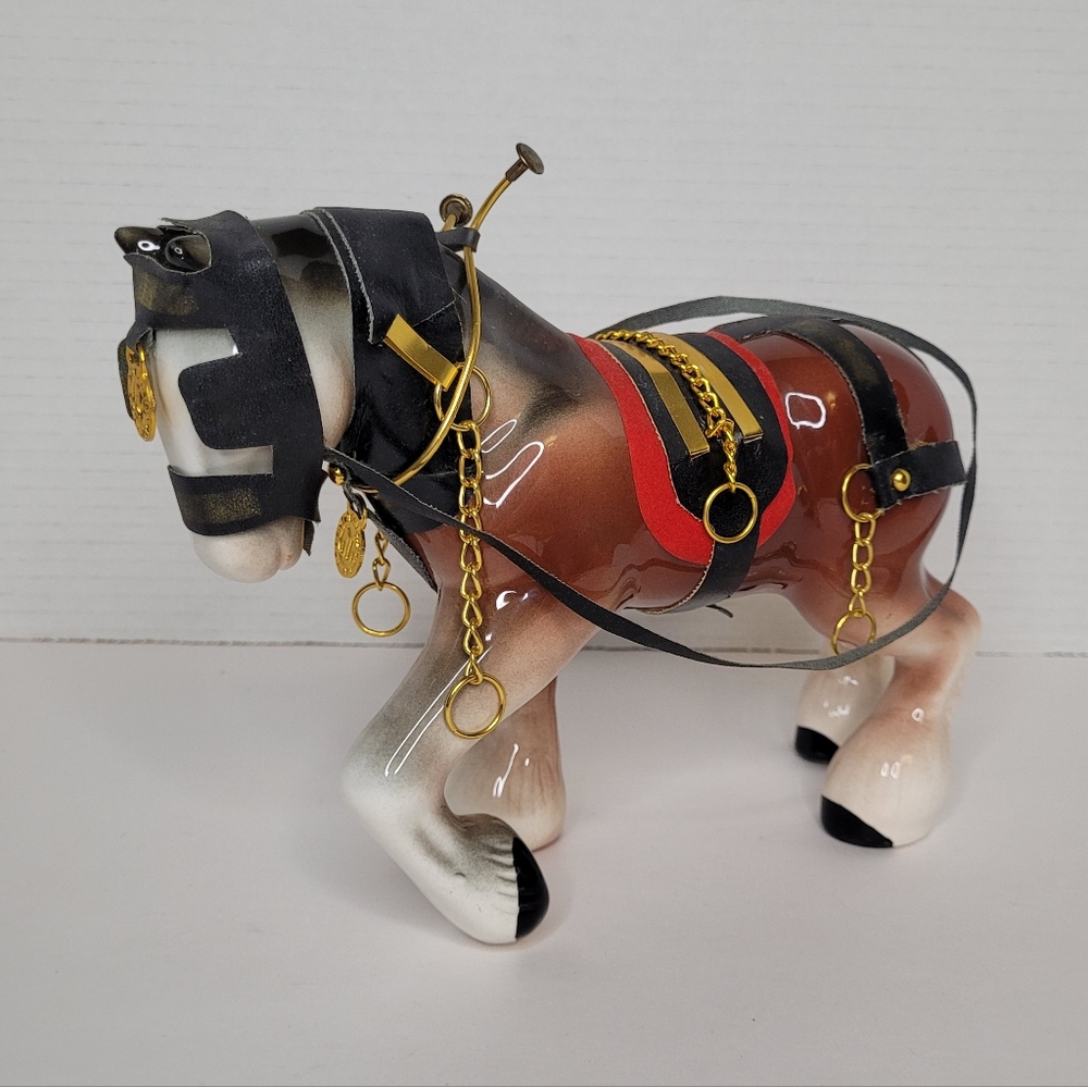 Vintage Scottish Clydesdale Horse in Harness Porcelain Statuette